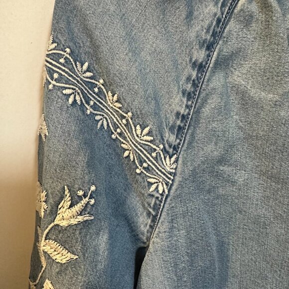 J Jill Denim-Boho Denim top with Cream Embroidery on Sleeves and waist. Cowgirl - Picture 2 of 8